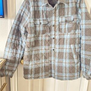 Plaid Quilted Jacket for Men - Blue and Brown